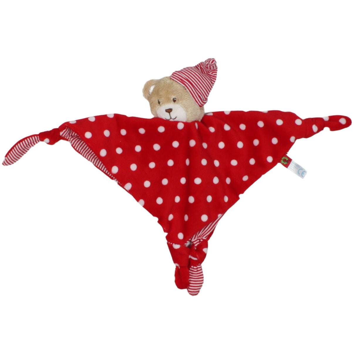 123000020284 Die Spiegelburg BabyGlück, Teddybär mit Schlafmütze rot - weiß gepunktet Schmusetuch Kumpel Leo 30cm Beige ebay - schmusetuecher
