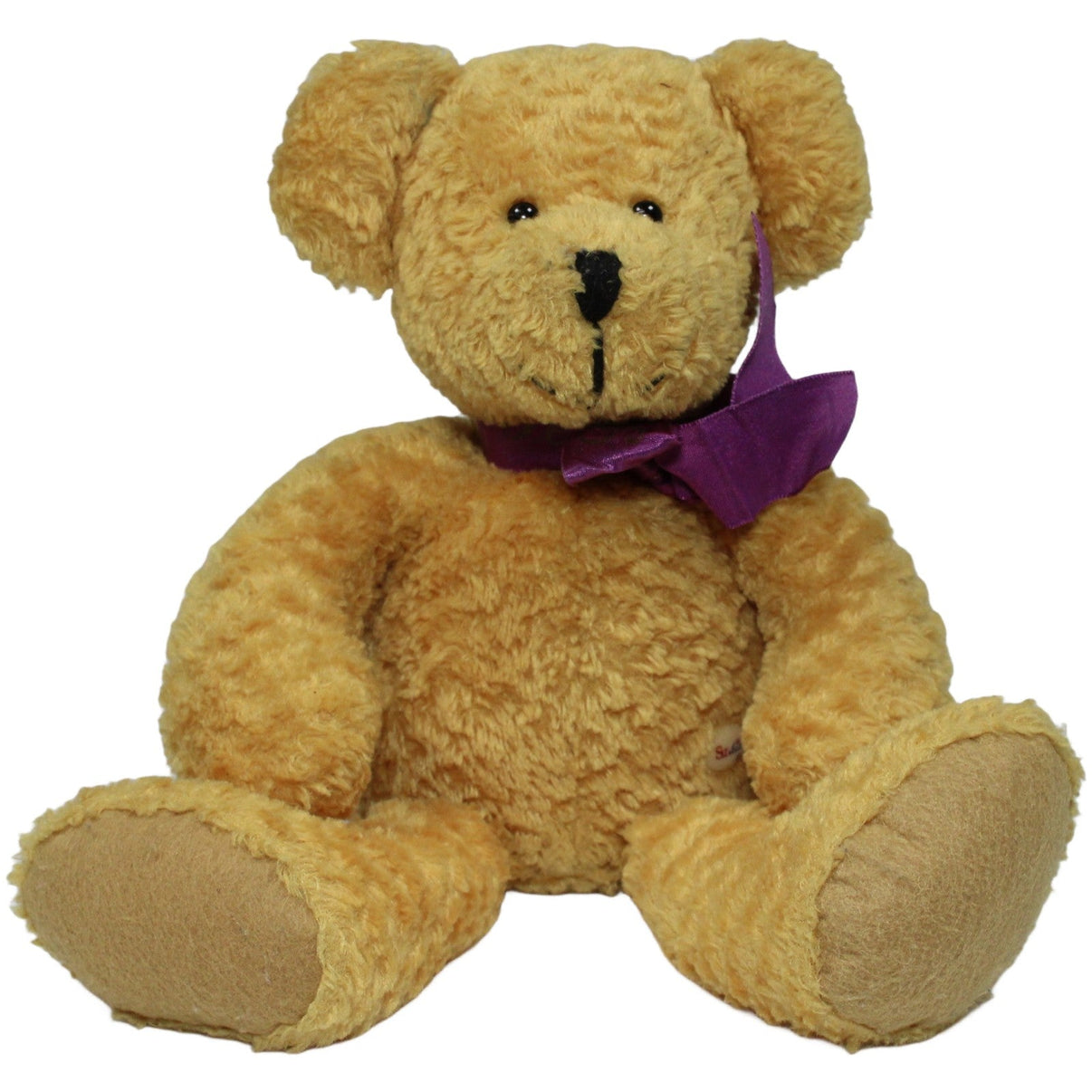 123000020291 Sunkid Schlenker Teddy mit lila Schleife, hellbraun Kuscheltier Kumpel Leo 28cm _Vintage_ Braun