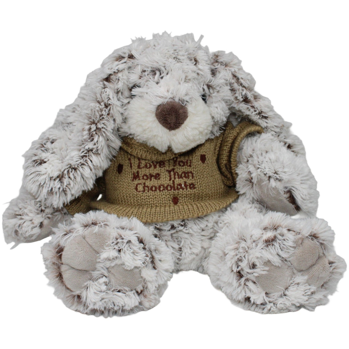 123000020586 TEDI Kuschelfreund, grauer Hase mit Strickpulli "I Love You More Than Chocolate" Kuscheltier Kumpel Leo 30cm Braun ebay - 20 - stofftiere