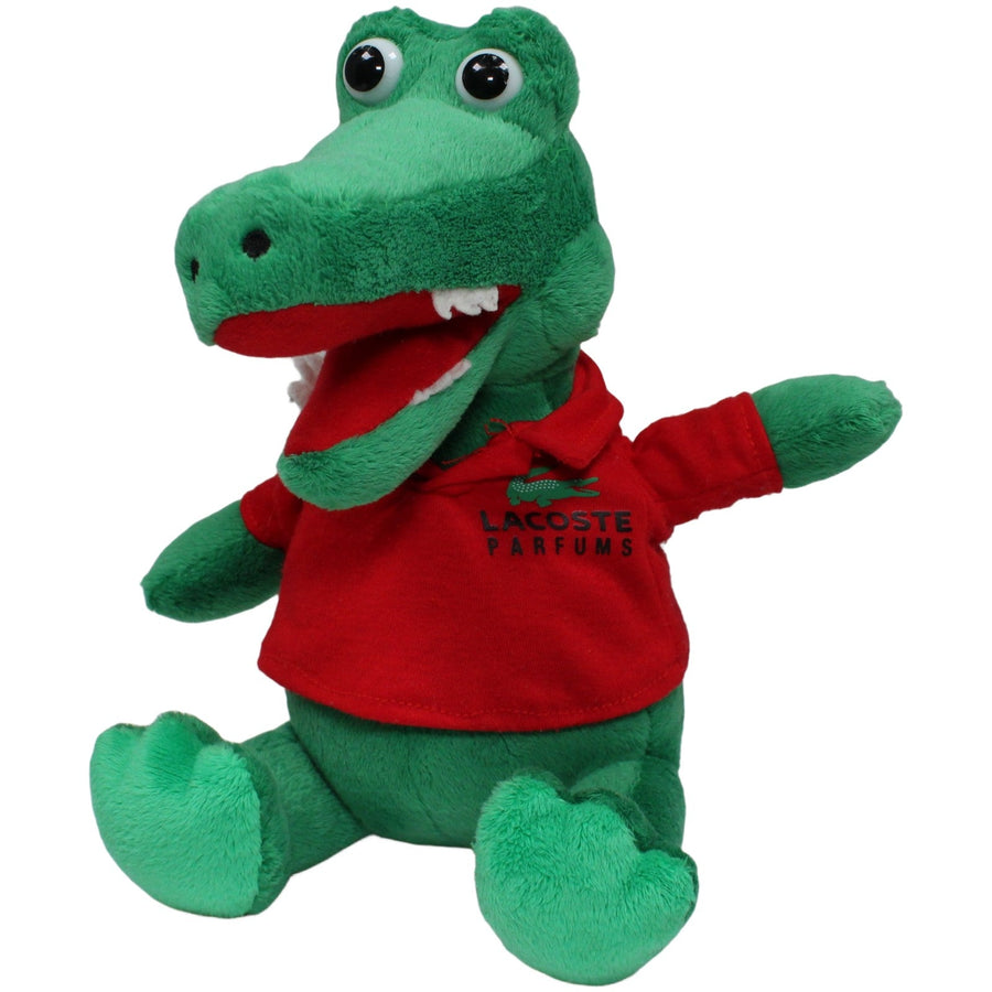 Sitzendes Krokodil mit rotem Polohemd "LACOSTE PARFUMS"
