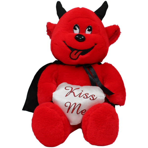Teufelchen mit Umhang und Herzkissen "Kiss Me", sitzend