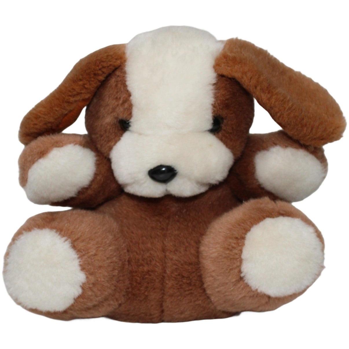 123000020689 Karstadt Süßer braun - weißer Hund, sitzend Kuscheltier Kumpel Leo 20cm _Vintage_ Braun