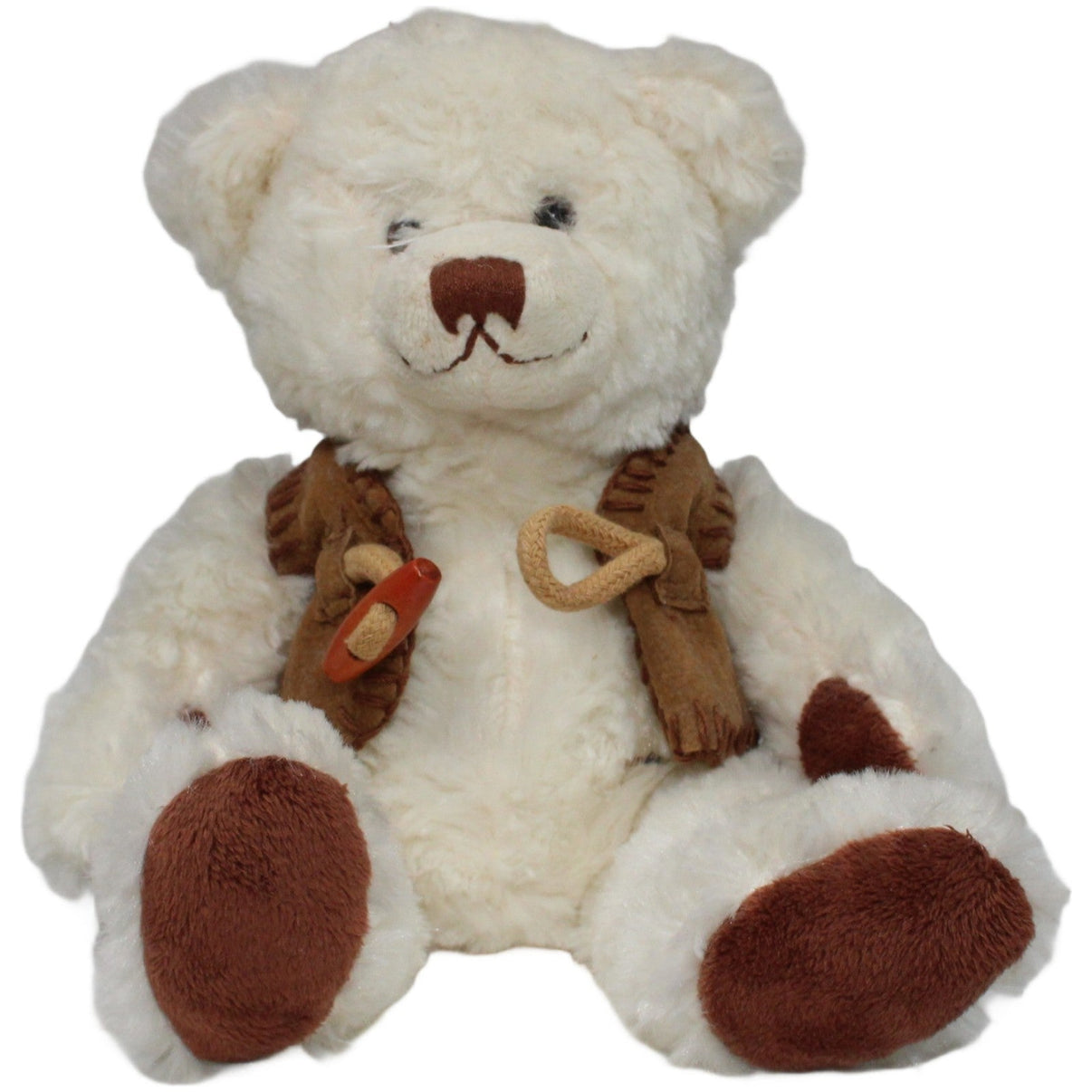 123000020809 Sunkid Weißer Teddybär mit brauner Weste Kuscheltier Kumpel Leo 25cm _Vintage_ Beige