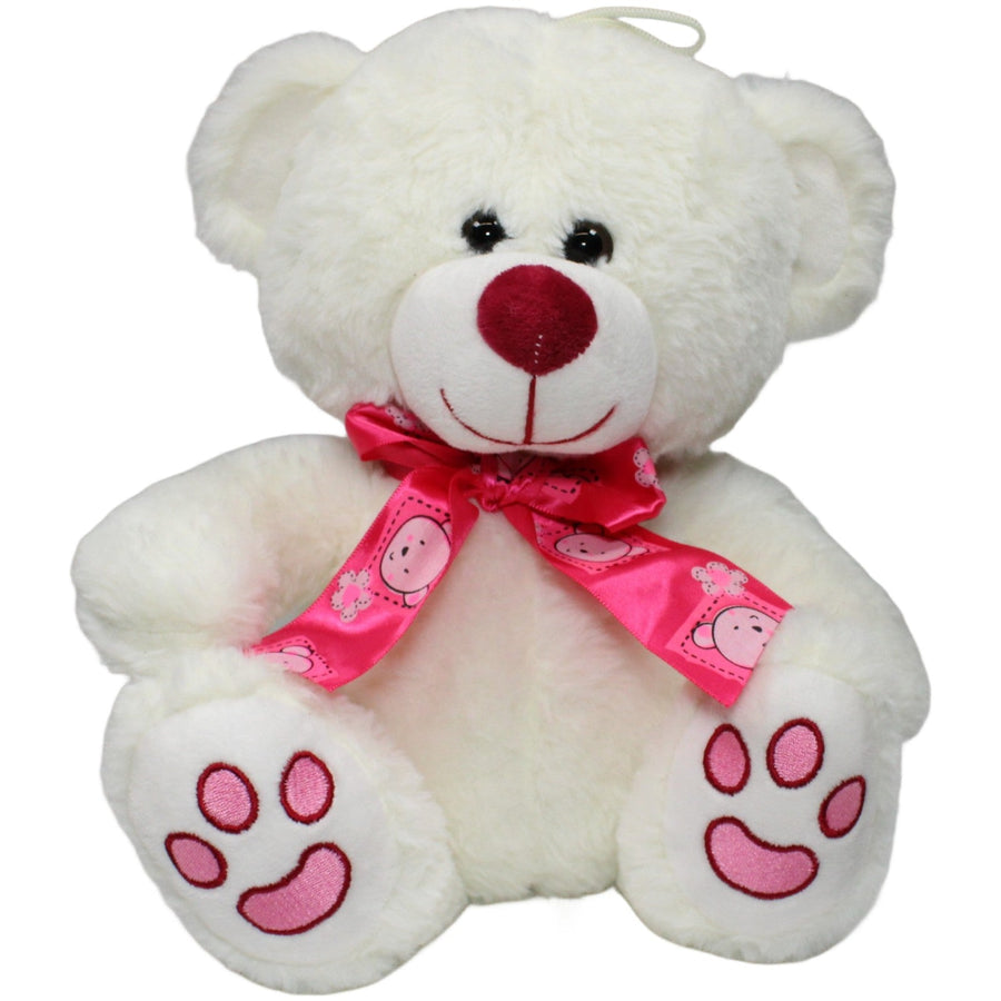 Teddybär mit pinker Schleife, weiß