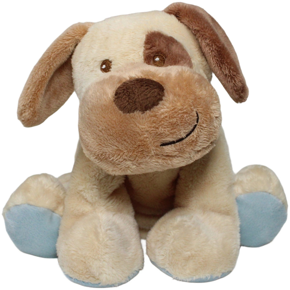123000020883 Toy Place Süßer Hund mit blauem Halsband, liegend Kuscheltier Kumpel Leo 35cm Beige Blau
