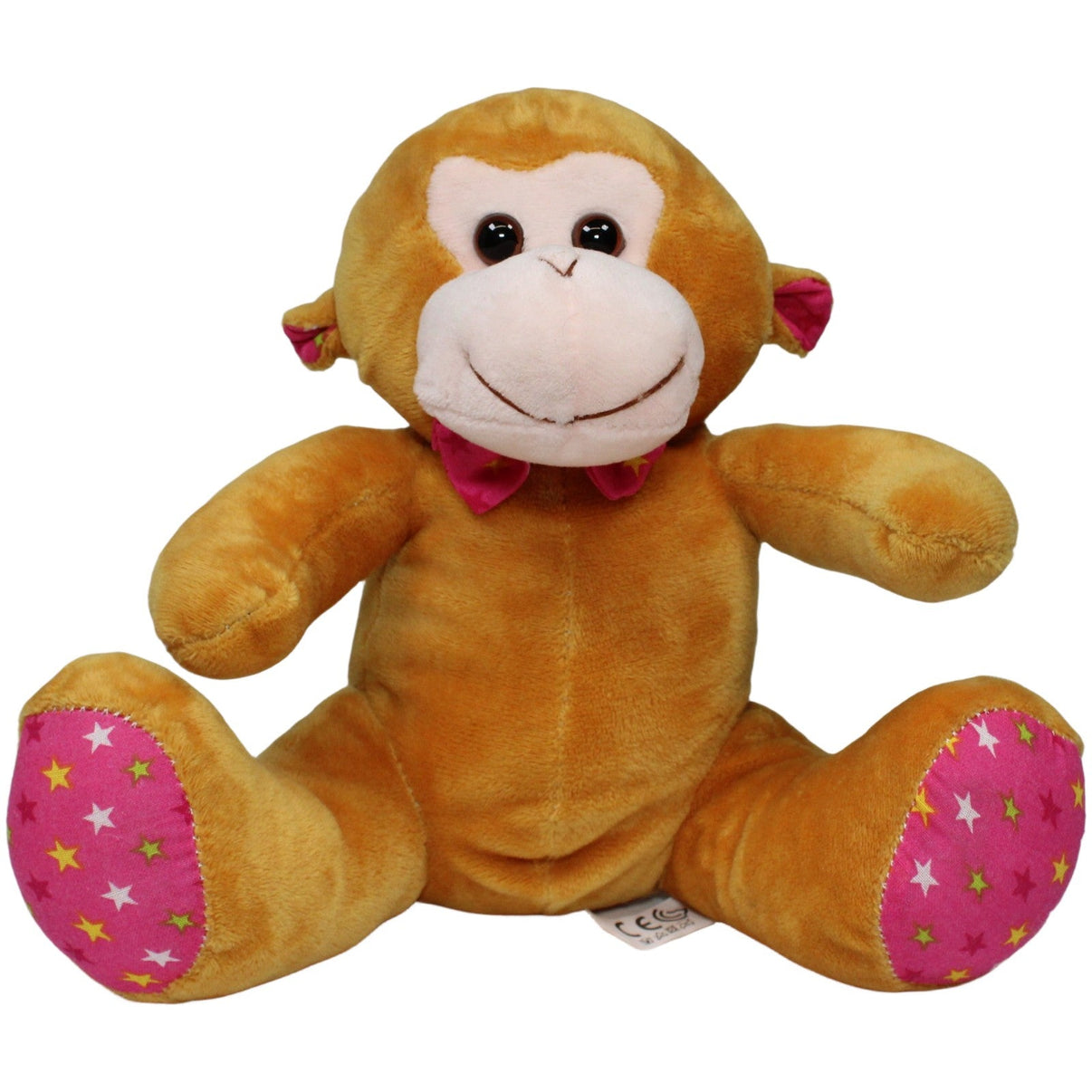 123000021031 Play by Play Affe mit pinker Fliege & Sternenmuster, sitzend Kuscheltier Kumpel Leo 20cm Affe Beige