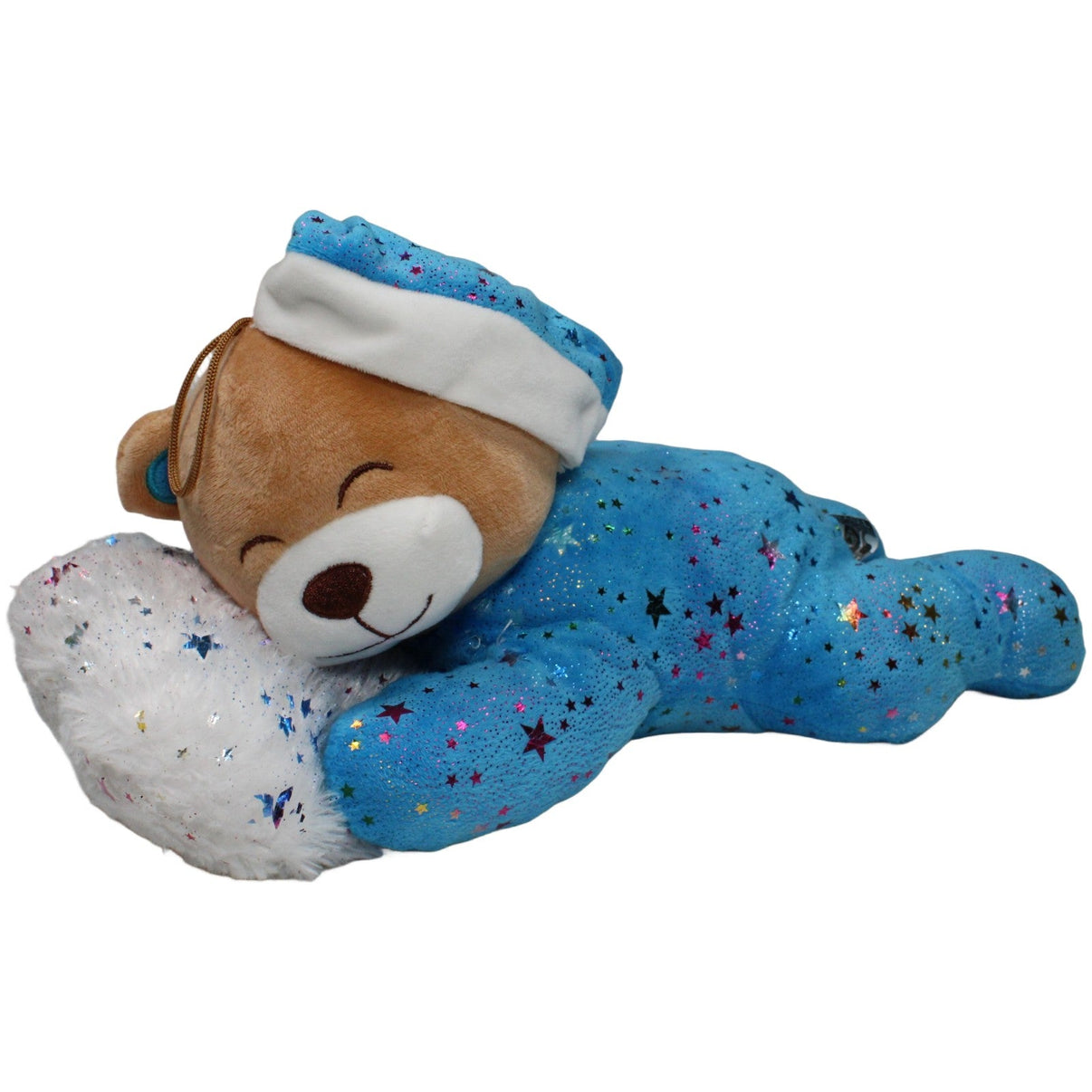 123000021161 FLOTI Flos Toys, blauer schlafender XL Teddy mit Glitzersternen Kuscheltier Kumpel Leo 40cm Blau Braun