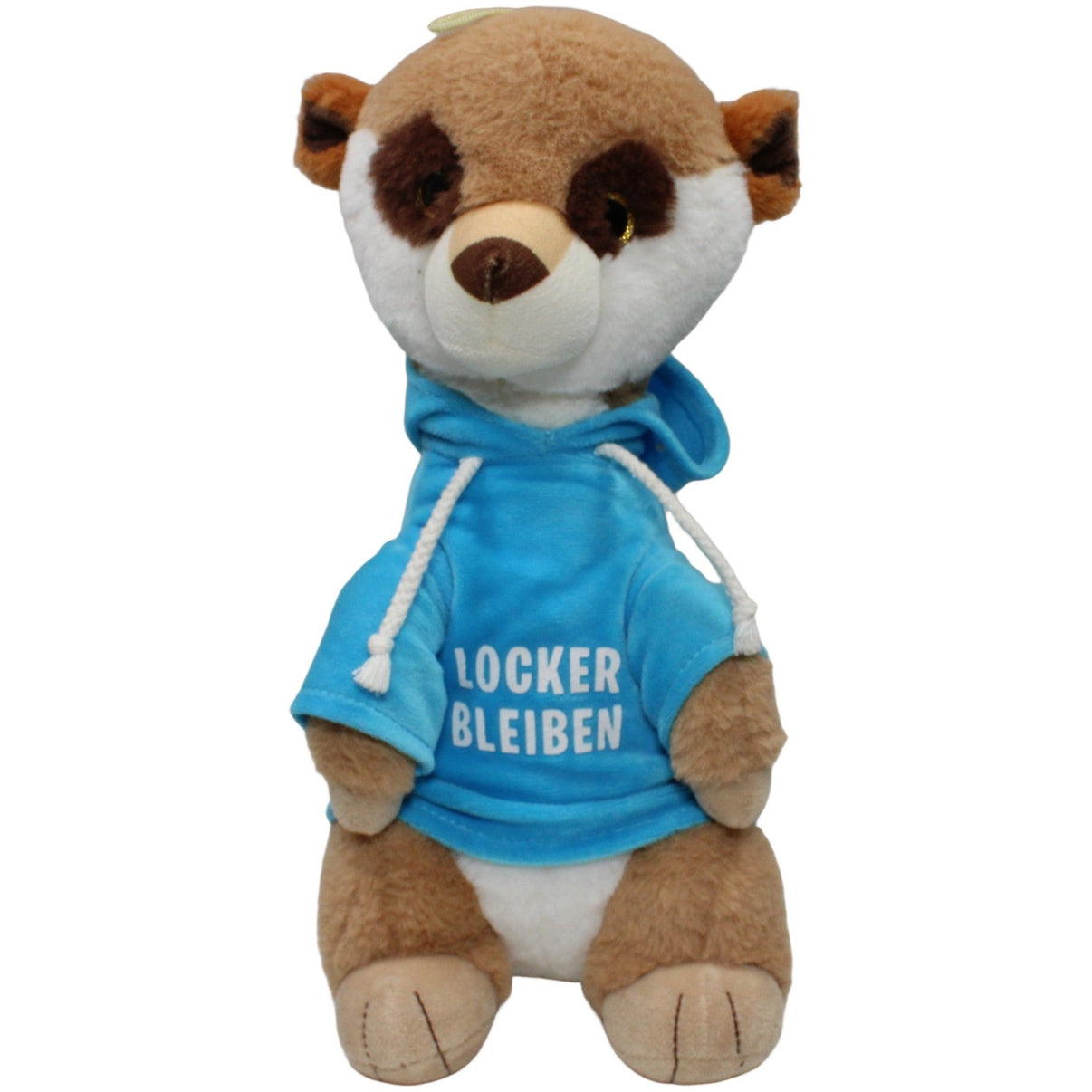 123000021655 FLOTI Flos Toys, beiges Erdmännchen mit Hoodie "Locker Bleiben" Kuscheltier Kumpel Leo 35cm Beige Blau