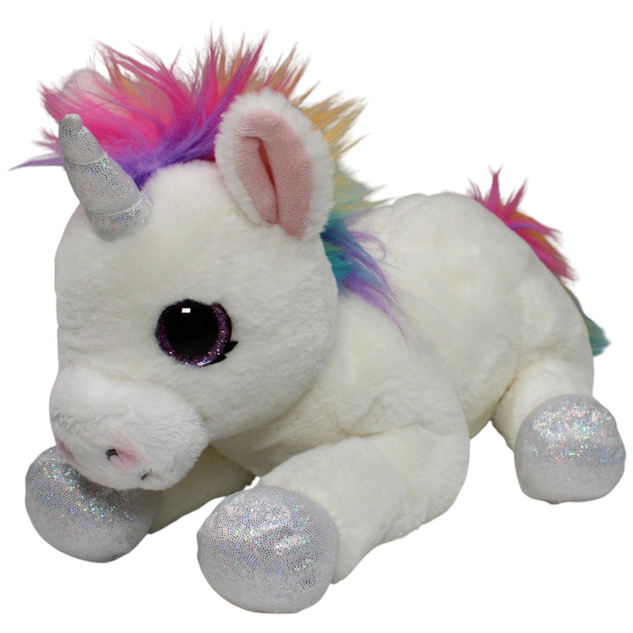 Weißes Einhorn mit Regenbogenmähne von Ylvi, liegend