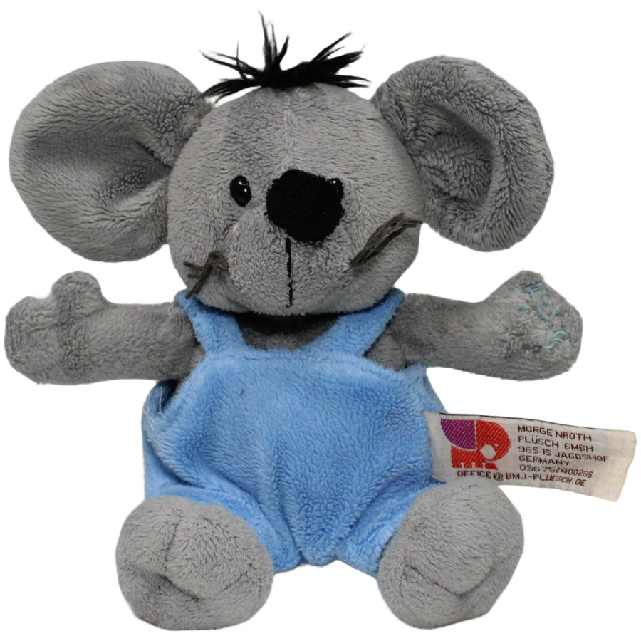 Kleine graue Maus mit blauer Latzhose
