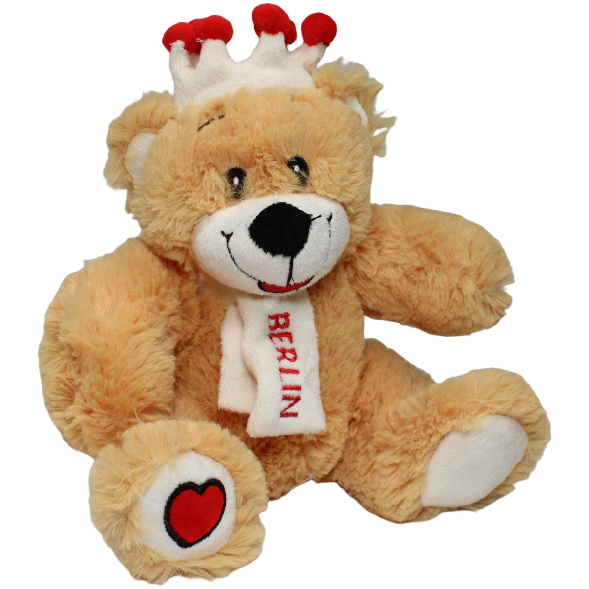 123000021801 Rasehorn Teddybär "Berlin" mit Krone und Schal Kuscheltier Kumpel Leo 22cm Beige Braun