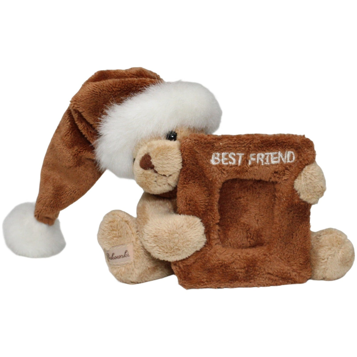 123000021891 Bukowski Design Kleiner Teddy mit Bilderrahmen und Zipfelmütze Kuscheltier Kumpel Leo 15cm Beige Braun
