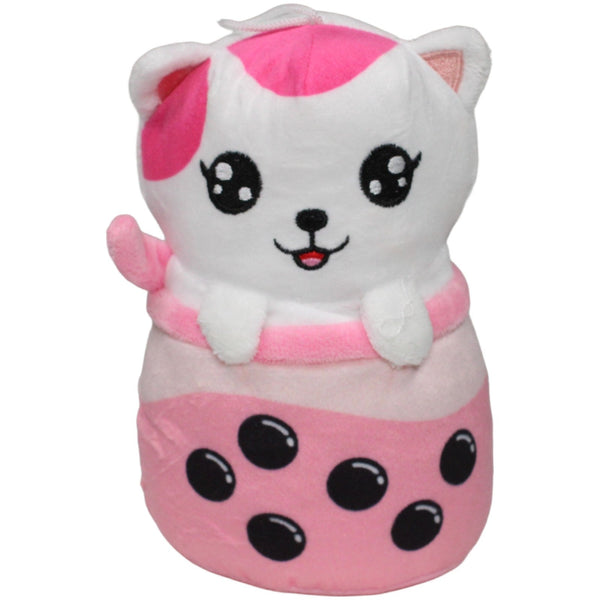 Flos Toys, weiße Katze in rosa Bubble Tea