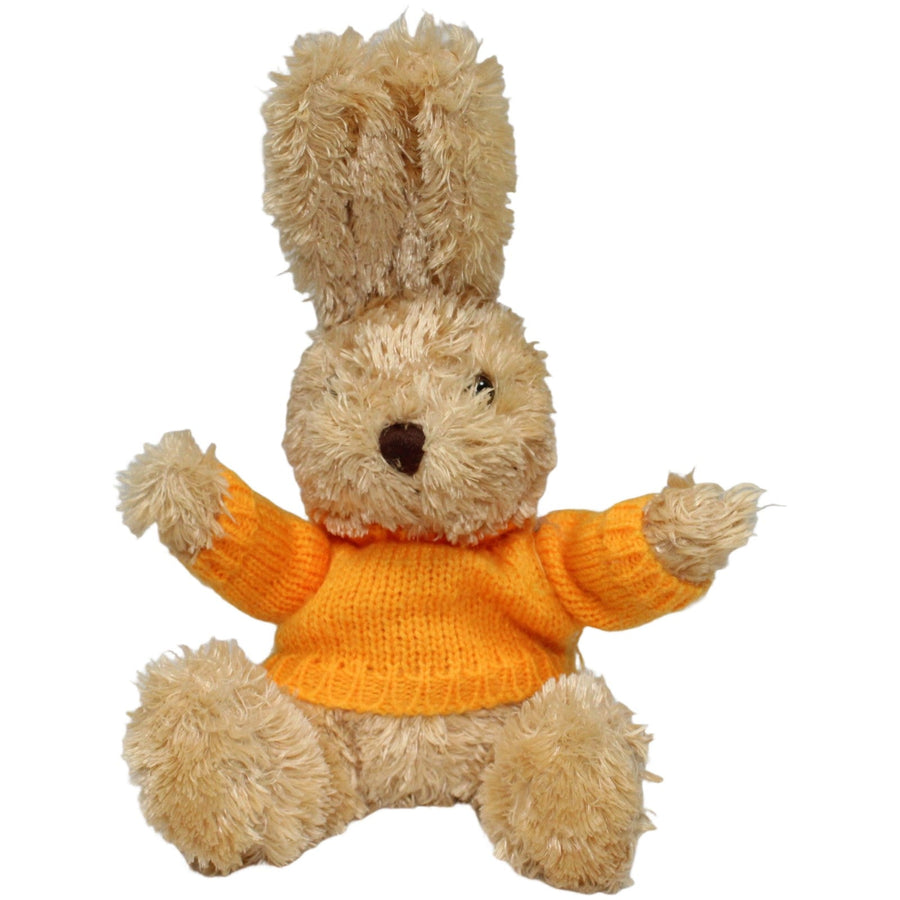 Süßes Hase in orangem Pulli, sitzend