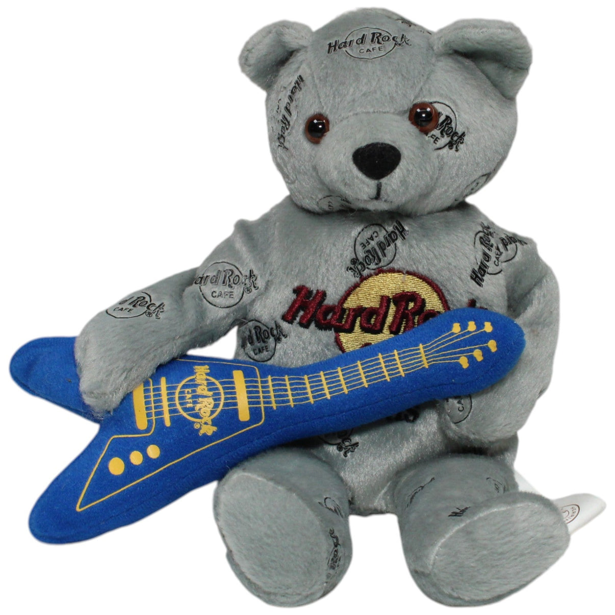 123000022122 Herrington Teddy Bears Hard Rock Cafe 2007, grauer Teddy mit blauer E - Gitarre Kuscheltier Kumpel Leo 22cm Blau ebay - stofftiere