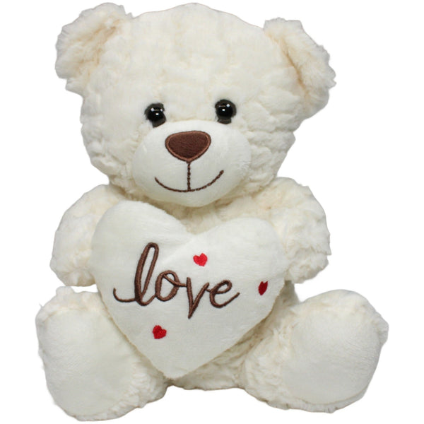 Weißer Teddybär mit Herz "Love", sitzend