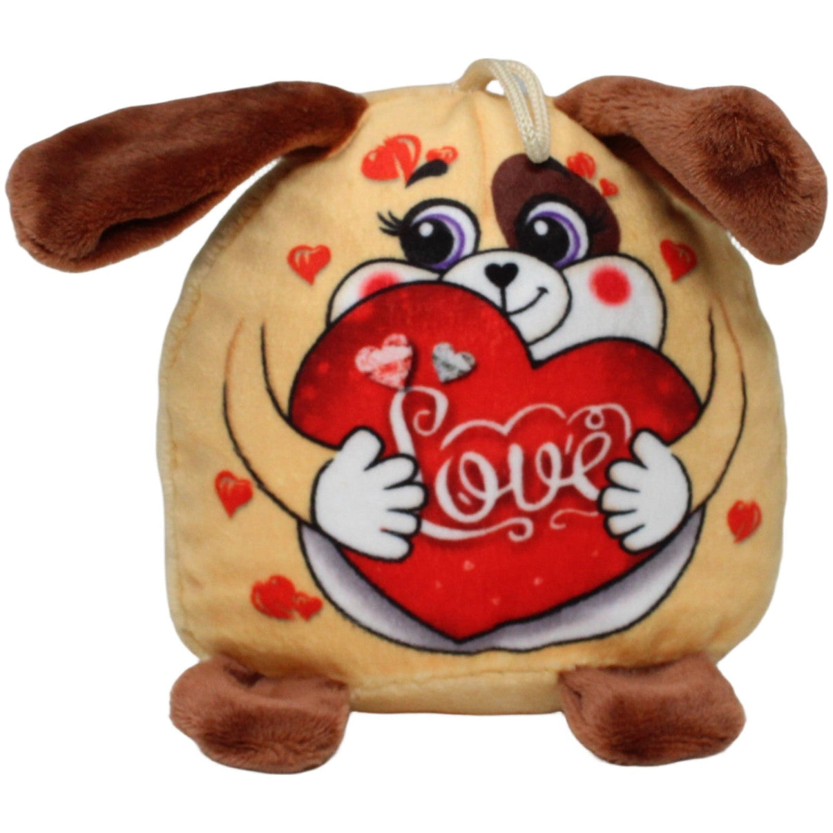 123000022237 FLOTI Flos Toys, süßer Hund mit Herz "Love" klein Kuscheltier Kumpel Leo 15cm Beige Braun