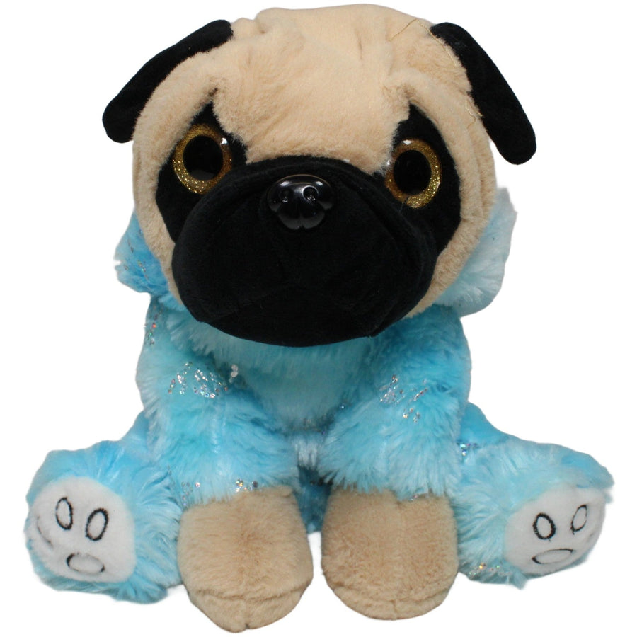 Süßer Mops mit Glitzeraugen & blauer Kleidung
