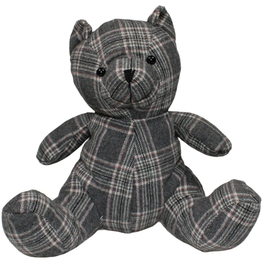 Karierter grauer Teddy, sitzend