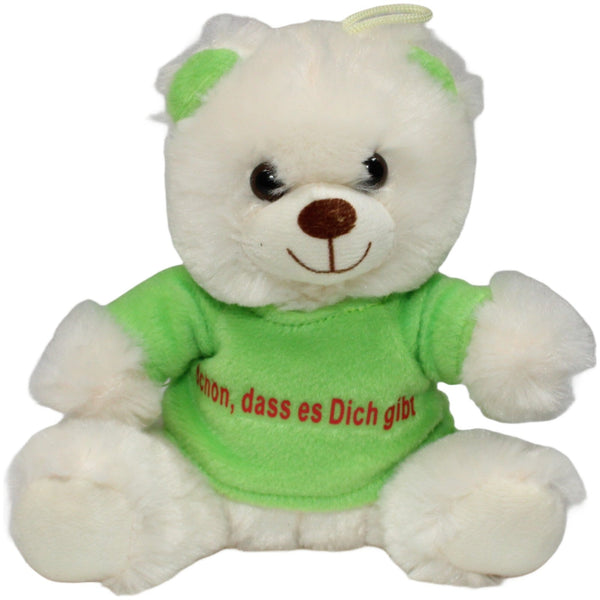 Weißer Teddy mit grünem Shirt "Schön, dass es Dich gibt"