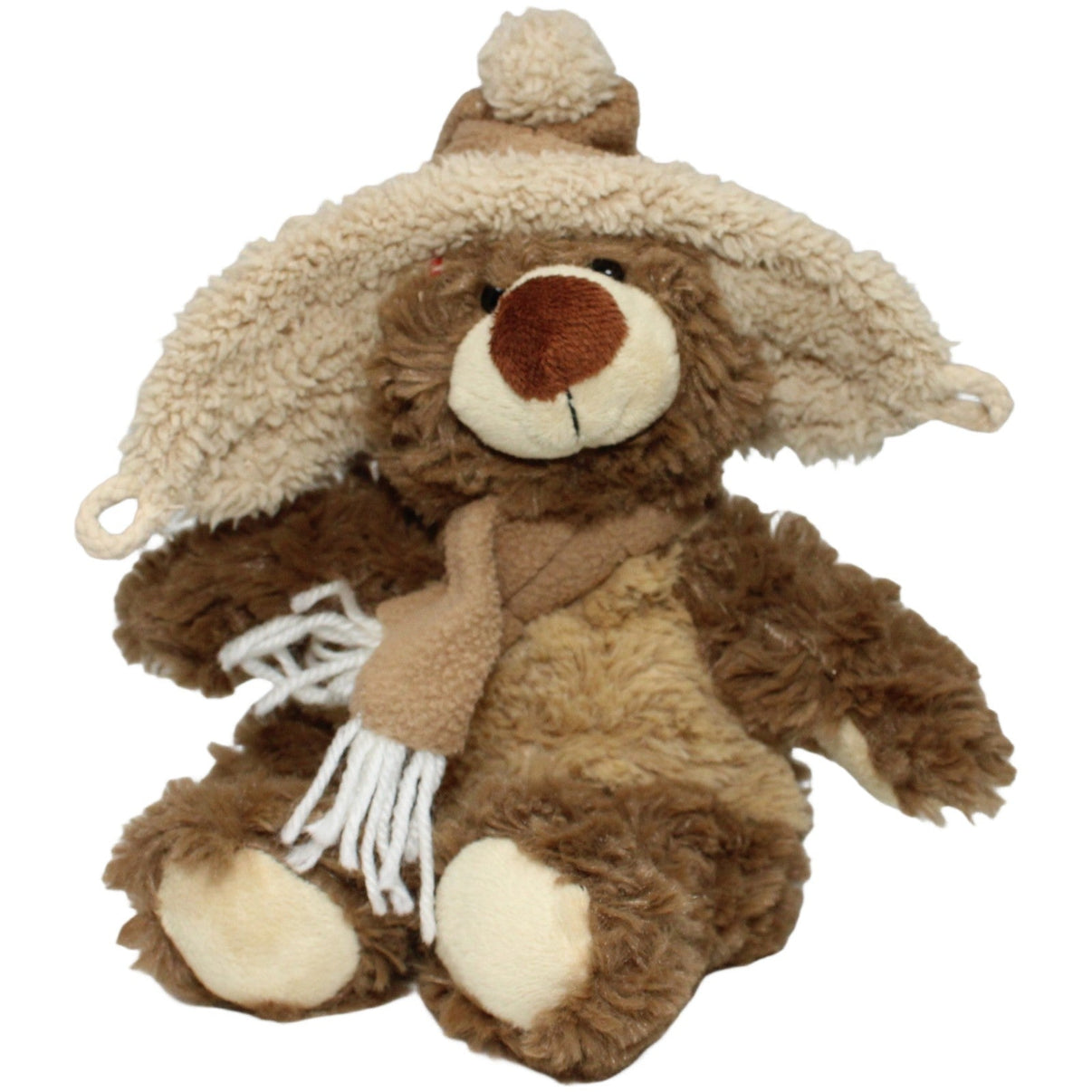 123000022474 G. Wurm Sitzender Bär mit Schal & Wintermütze Kuscheltier Kumpel Leo 25cm Beige Braun