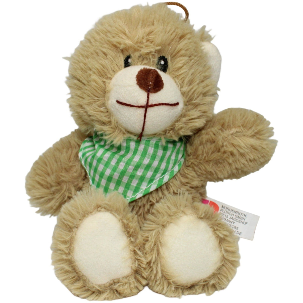 123000022495 Morgenroth Zotteliger Teddy mit grün kariertem Halstuch Kuscheltier Kumpel Leo 25cm Beige Braun