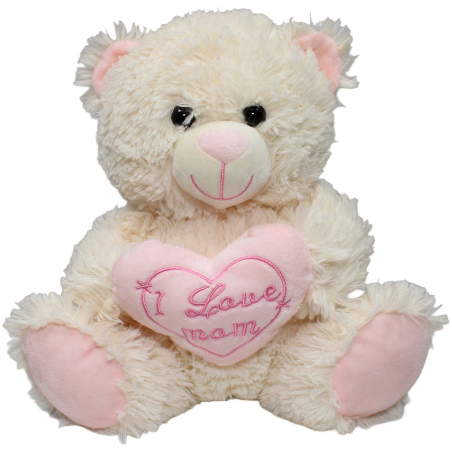 Weißer Teddybär mit Herz "I love mom", sitzend