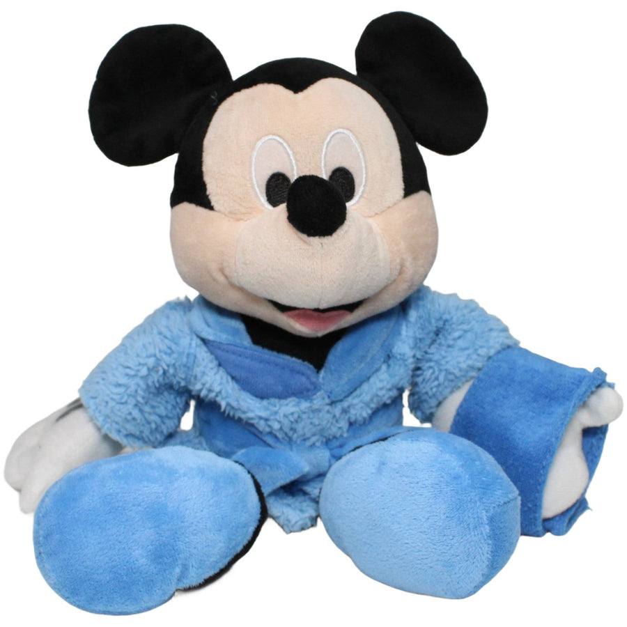 Micky Maus im blauen Bademantel mit Schmusetuch