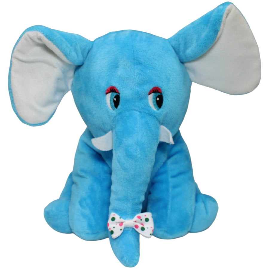 Blauer Elefant mit Schleife, sitzend