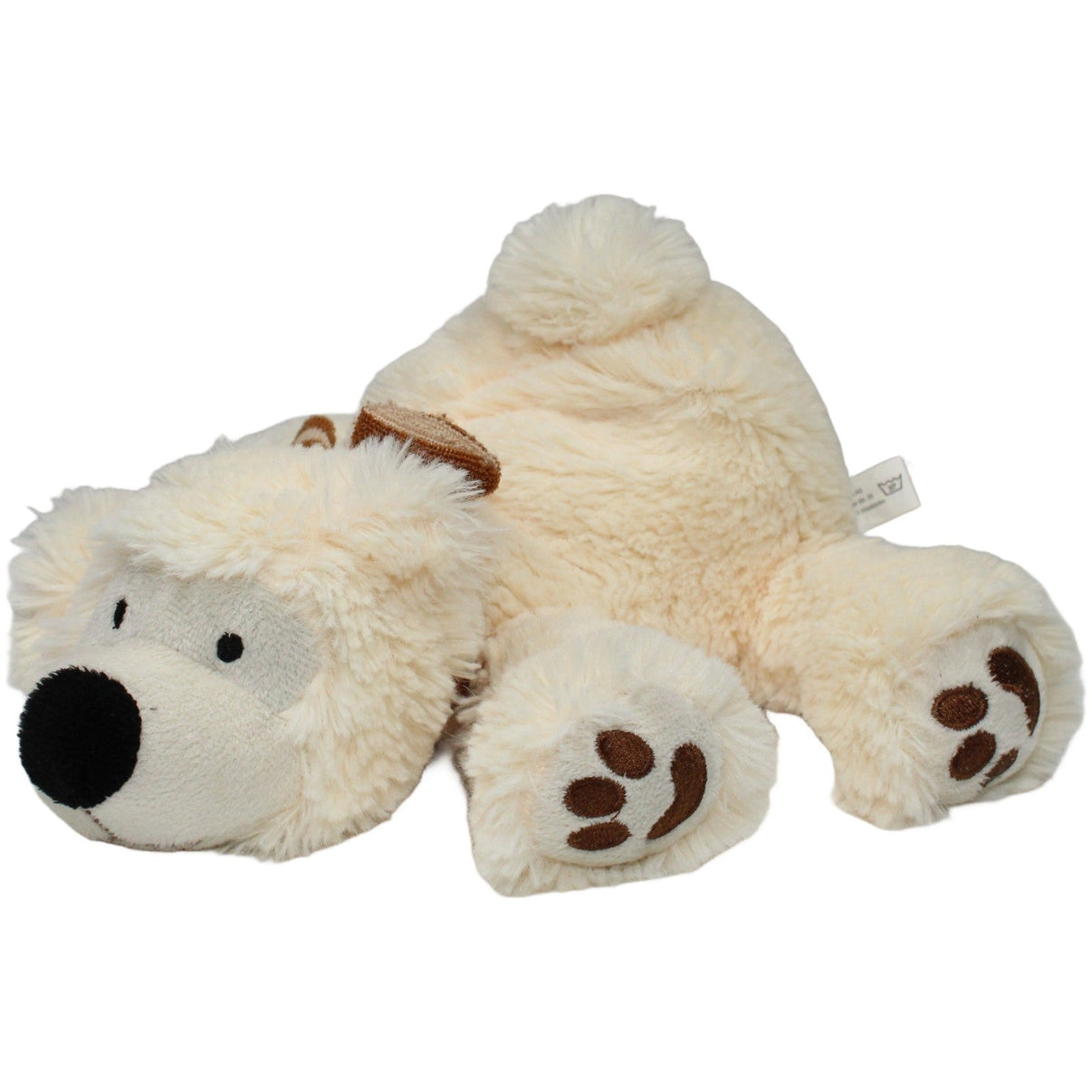 123000022665 DG Verlag Volksbank, liegender Eisbär mit gestreiftem Schal Kuscheltier Kumpel Leo 25cm Beige Braun