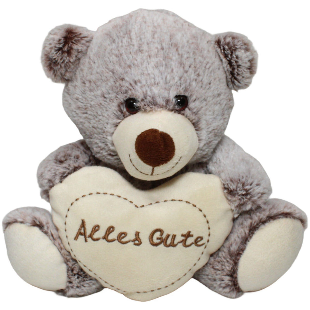 123000022757 TEDI Kuschelfreund, sitzender Teddy mit Herz "Alles Gute" grau - braun Kuscheltier Kumpel Leo 24cm Beige Braun