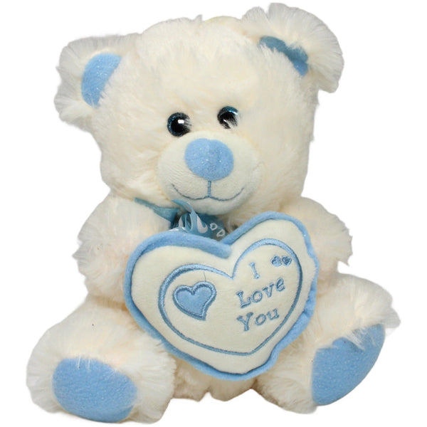 Weißer Teddy mit blauem Herz "I love you"