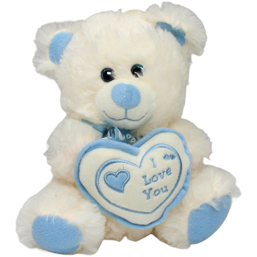 Weißer Teddy mit blauem Herz "I love you"