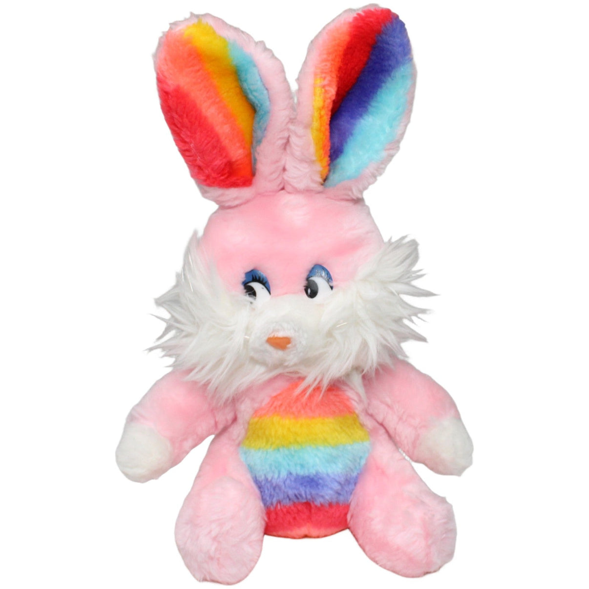 123000023080 Happy People Plüschel, rosa Hase mit Regenbogen Bauch und Ohren Kuscheltier Kumpel Leo 33cm _Vintage_ ebay - stofftiere
