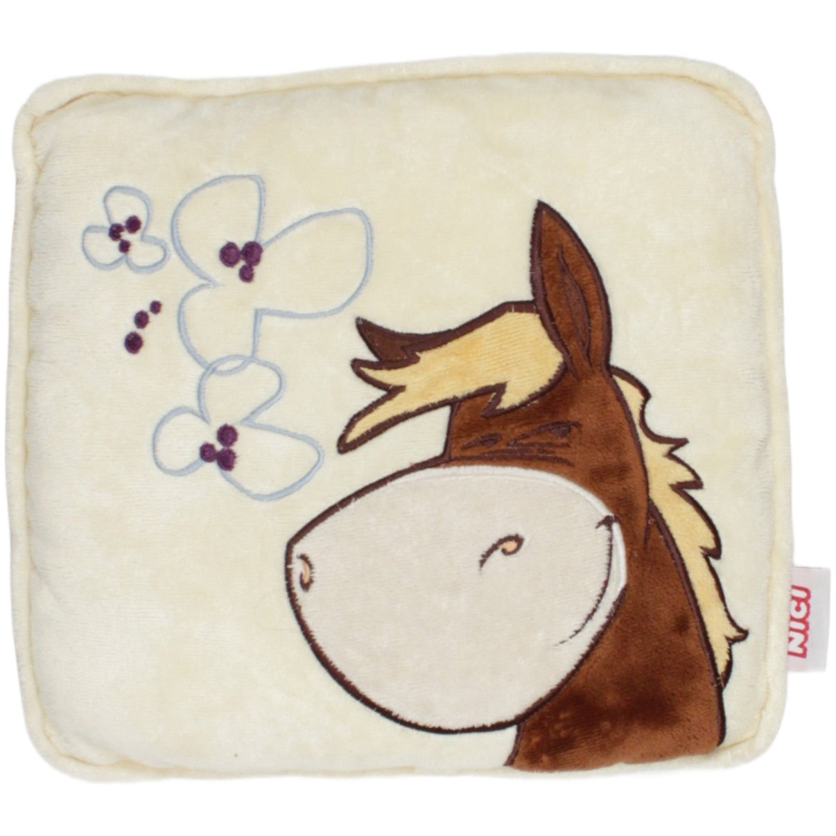 123000023143 NICI Pferd mit Blumen, quadratisch Kissen Kumpel Leo 28cm Beige Braun