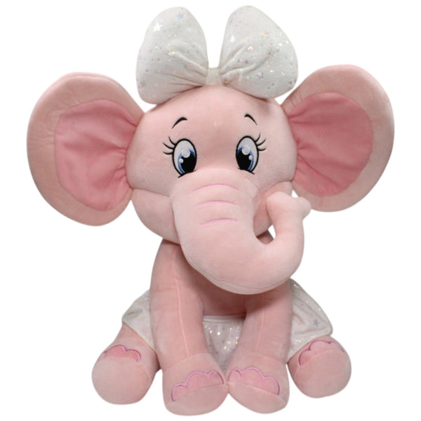 XL Rosa Elefant mit Schleife und Rock, sitzend