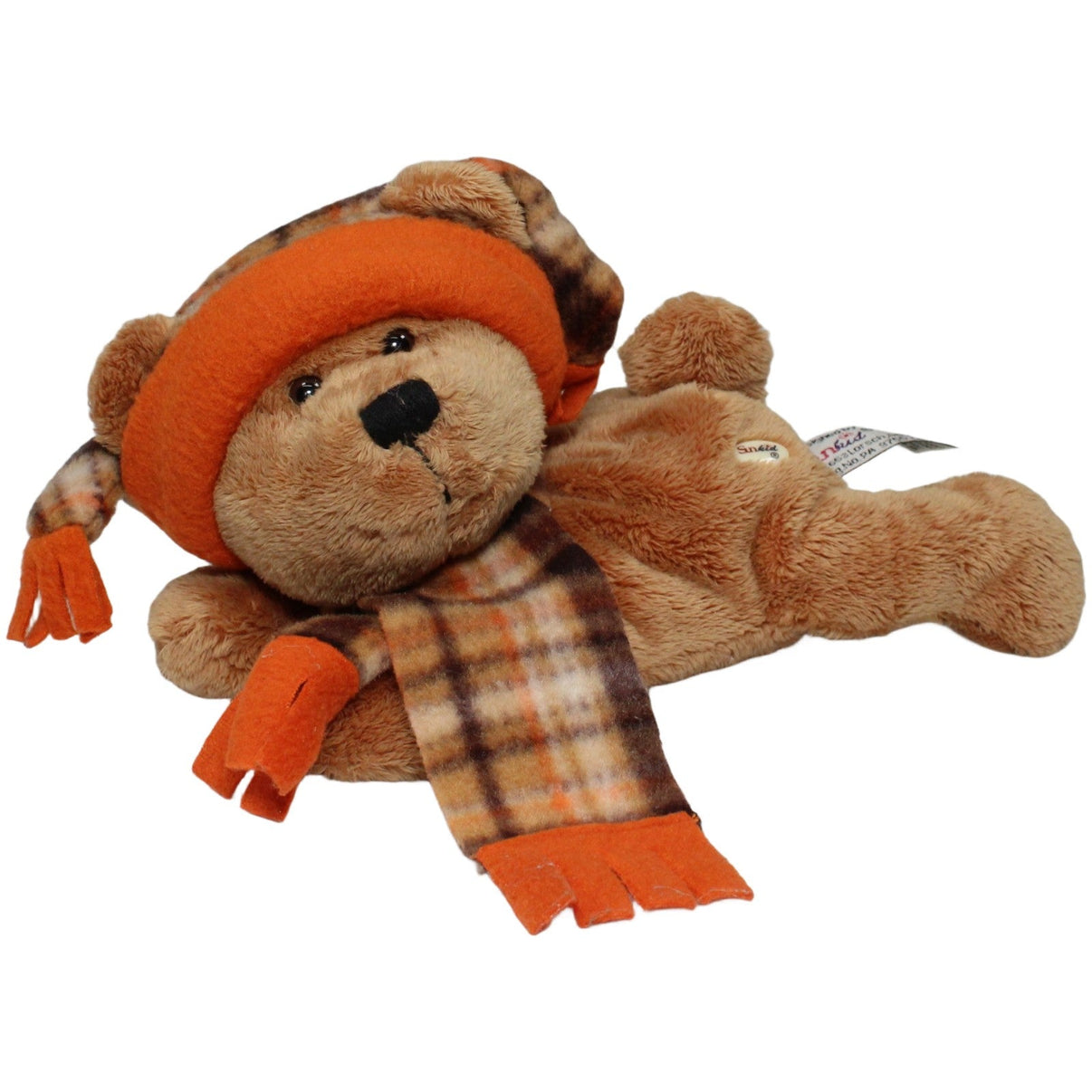 123000023246 Sunkid Liegender Teddybär mit Mütze und Schal Kuscheltier Kumpel Leo 20cm _Wieder Da_ Braun