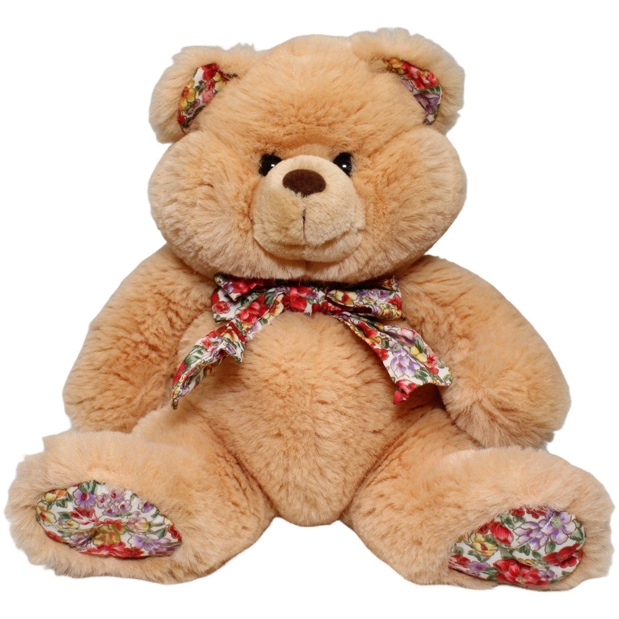 123000023313 Geoffrey Schöner Teddybär mit Blumen - Muster Kuscheltier Kumpel Leo 1994 32cm _Vintage_