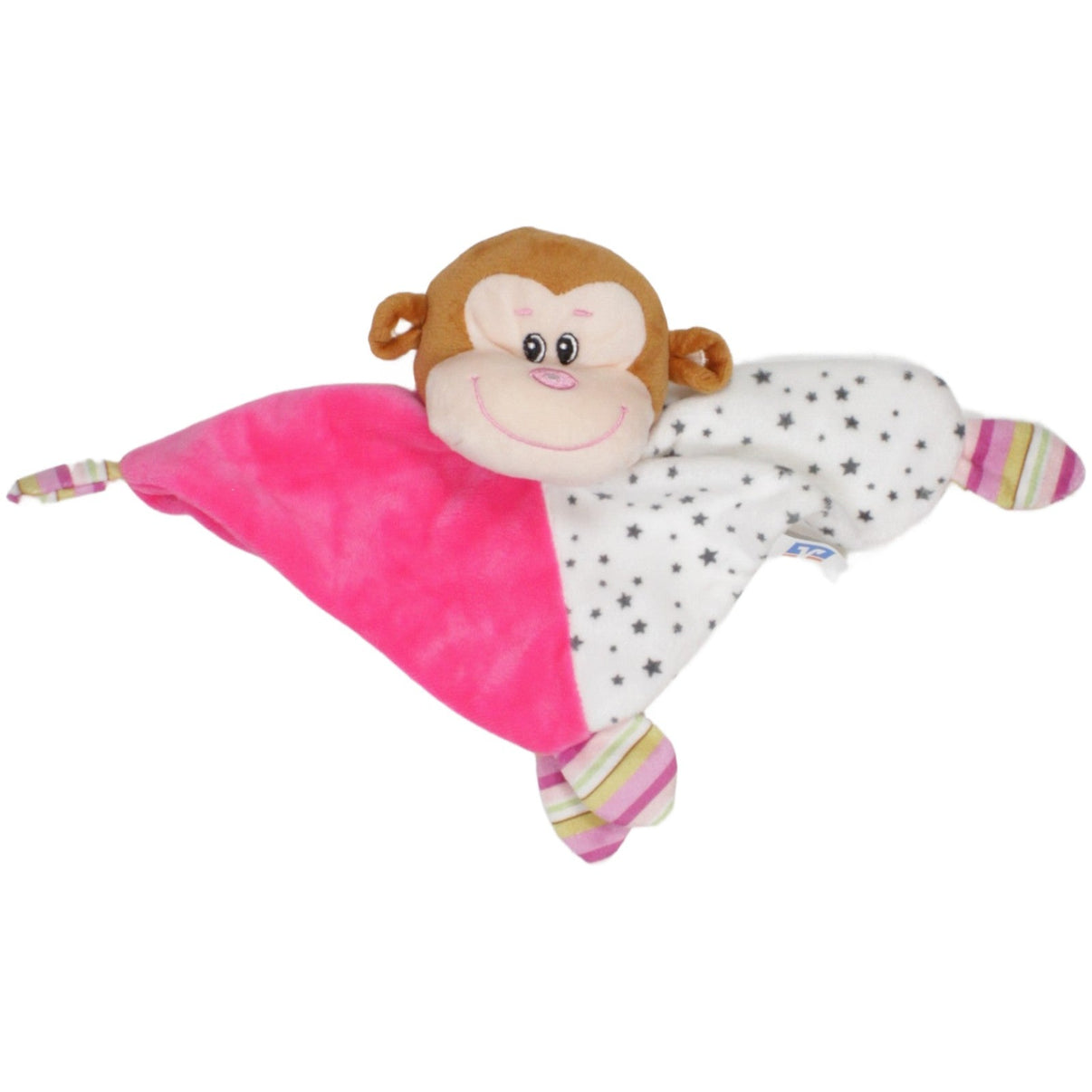 123000023553 DG Verlag Volksbank, pinker Affe mit Sternenmuster Schmusetuch mit Fingerpuppe Kumpel Leo 26cm _Wieder Da_ Affe