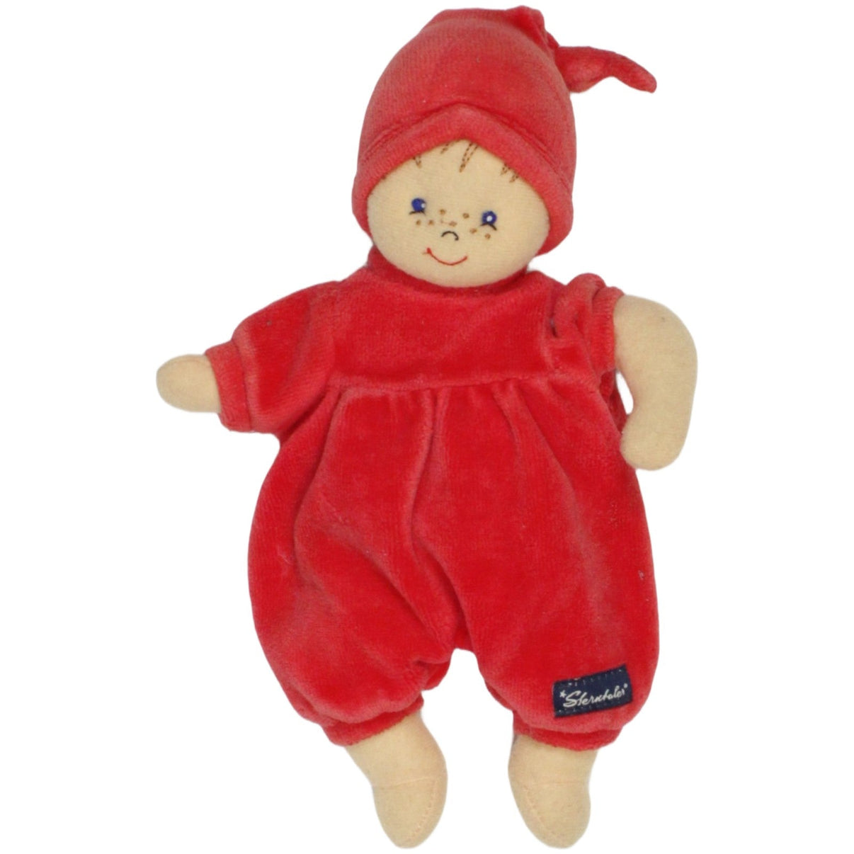 123000023607 Sterntaler Wichtel, rot Spielfigur mit Rassel Kumpel Leo 20cm _Vintage_ Beige