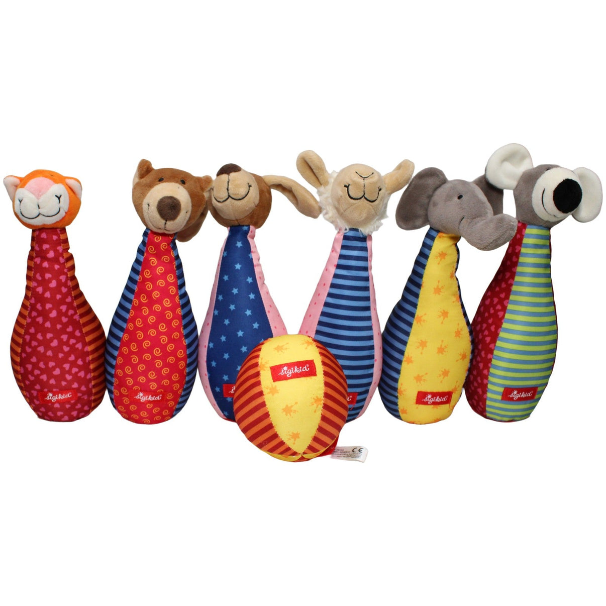 123000023704 Sigikid Kegel 6er Set mit Tieren und Ball Kegel Kumpel Leo 10cm 22cm 9cm