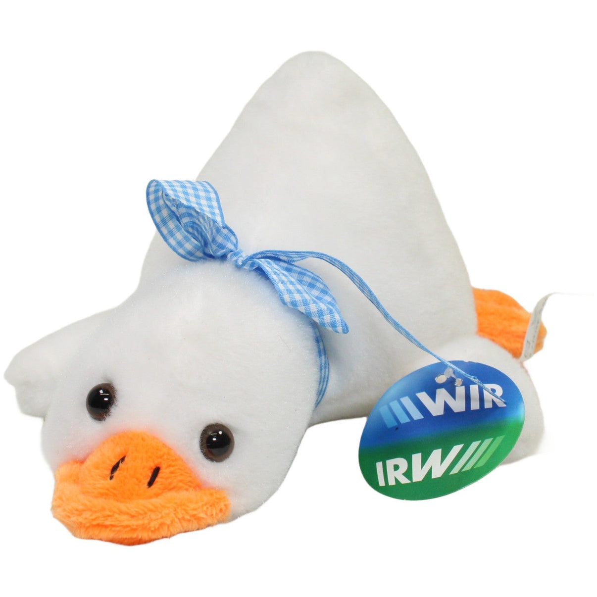 123000023771 Euro Souvenirs IRW/WIR, liegende Ente mit blau - karierter Schleife Kuscheltier Kumpel Leo 23cm Blau ebay - stofftiere