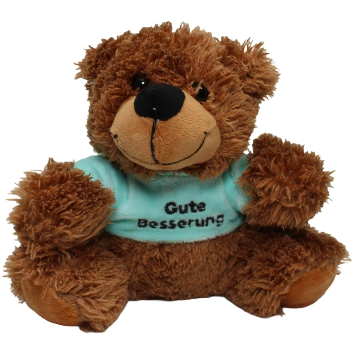 123000023866 Landahl & Baumann Zotteliger Teddy mit Shirt "Gute Besserung" Kuscheltier Kumpel Leo 20cm Blau Braun
