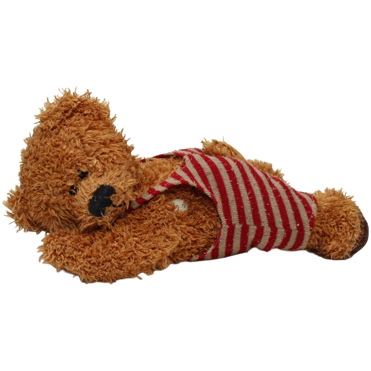 123000023881 Sunkid Bär mit gestreifter Latzhose, liegend Kuscheltier Kumpel Leo 20cm Beige Braun
