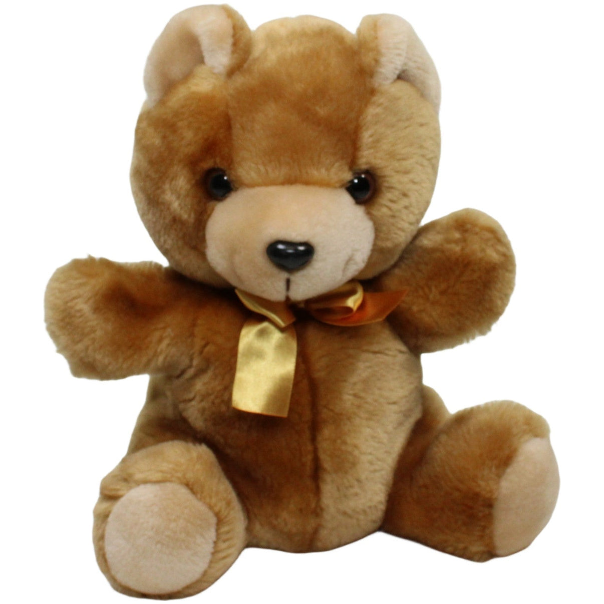 123000023899 L. Hoenicke Schöner Teddy mit goldener Schleife Handpuppe Kumpel Leo 27cm Braun ebay - stofftiere