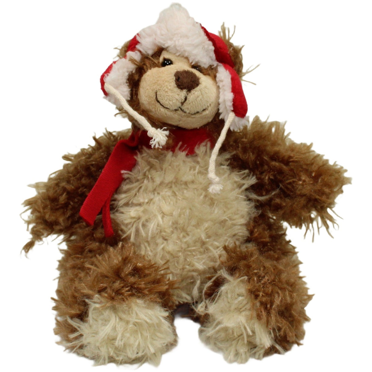 123000023904 Michel Toys Sitzender Zottel - Bär mit Wintermütze & Schal Kuscheltier Kumpel Leo 20cm Beige Braun