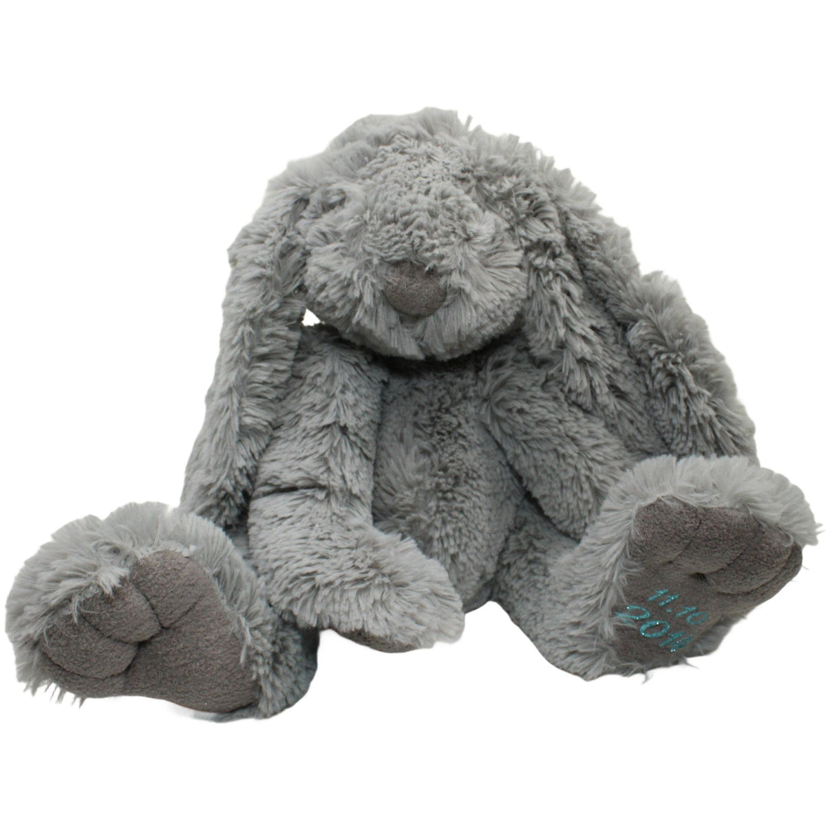 123000023979 G. Wurm Süßer grauer XL Hase mit Datum "11.10.2014", sitzend Kuscheltier Kumpel Leo 40cm Blau ebay - stofftiere