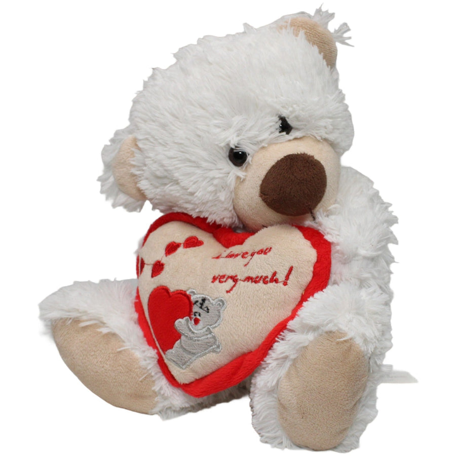 Weißer Teddy mit Herz "I love you very much!", sitzend