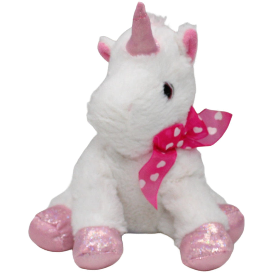 Weißes Einhorn mit Schleife, sitzend