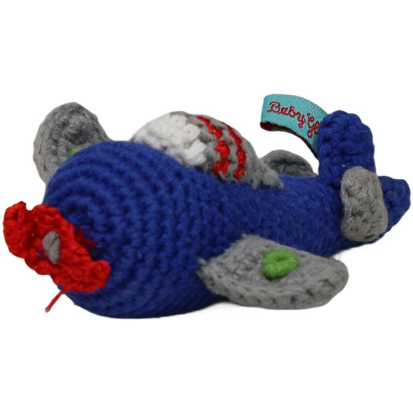 BabyGlück, blaues gehäkeltes Flugzeug